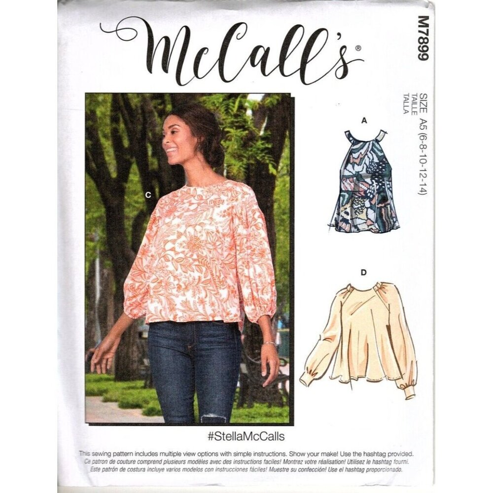 McCalls M7899 Misses 6 to 14 Loose Pullover Tops UNCUT Sewing Pattern
